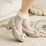 Bear Decorative Shoes Round Toe Thick With Bow Women's Shoes Single Shoes Tea Party Women's Shoes High Heels