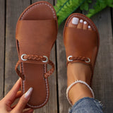 Breakj Size 2024 New Summer Slippers Women's Pure Color Woven Simple Everyday Beach