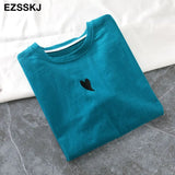 summer Women basic heart embroidery T-shirt Casual Loose short sleeve bottom candy color cotton T-shirt Female