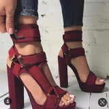 Chunky Buckle Strap High Heels Sandals Mixed Color Platform Women Square Heels Sandals Summer Banquet Dress