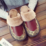 Home Slippers Women Men Winter Warm Flat House Shoes Man Soft Comfort Female Shoes Leather Indoor