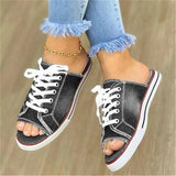 Summer Sandals Flats Shoes Woman Sexy Slippers Slides Lace Up Plus Size Denim Jean Sandalias