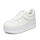 Cowhide Small White Shoes Women's Leather Strapped Thick-Soled Muffin Shoes Fashion Leisure Shoes Breathable Anti-Skid Shoes White