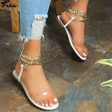 Sandals New Style Flat 2021 Summer Women's Transparent Chain Open Toe Shoes Roman Beach Sandalias Mujer Sapato