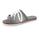 Canvas Flat Slipper 2020 Woman Lace Up Ladies Peep Toe New Women's Casual Female Fashion Denim Beach Shoes Plus Size