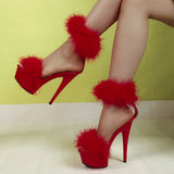 Breakj Model High Heels With Sexy Black Waterproof Platform Hate Day High With Fur Sandals Female
