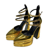 heel pointed toe double layer thick sole hollow shoes large size 43 green hollow sandals patent leather sexy women's