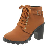 Black Chunky Heeled Women's Ankle Boots 2023 Autumn Metal Decor High Heels Shoes Woman Lace Up Platform Booties Big