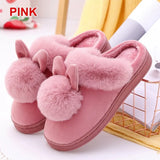 Shoes Rabbit Ear Floor Indoor Cotton Slippers Autumn Winter Warm Fur Slippers Women Non-Slip Platform Shoes Home