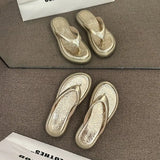 Silver Herringbone Slippers Women Wear 2024 New Fashionable Sandals On The Seaside Beach