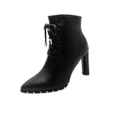 Breakj Women's Shoes Rivevet Tip With High Heel Ankle Boots Thick Heel Leather Boots Fashion Women's