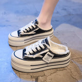 Slippers Women Wear 2024 New Canvas Shoes Without Heels And Semi-Support Online Celebrities Lazy Half-Dragged Thick Soles Cool