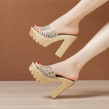 Thick-Heeled Slippers Women's Thick-Soled Waterproof Platform Fish Mouth 2023 New Summer Fashion Women Wearing Hollow-Out Sandals And
