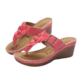 Breakj Size 2023 Spring And Summer New Flower Belt Buckle Slippers Female Casual Wedge Sandal T Word Slippers