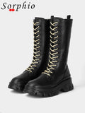 Shoes Punk Cross Chain Platform Boots Buckle Strap Fashion Goth Gothic Chunky Boots For Women Rivet Design Lace Up