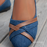 Breakj Denim Large-Size Shallow Single-Shoe Women's Round Head Cross With Lazy Working Shoes
