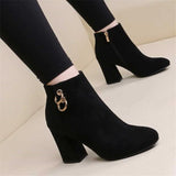 sale Retro Plush Warm Autumn Winter Women's Boot Vintage Block Heel Ankle Boots Zipper High Heels Women Shoes Big Sizes