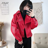 New Autumn Women Faux Leather Jacket Vintage Boyfriend Style Coat Batwing Sleeve Short Motor PU Jackets Biker