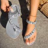 Breakj Size 2025 New Summer Flat-Bottomed Round Head With Crystal Sandals And Sandals Outside Wearing Beach Women's