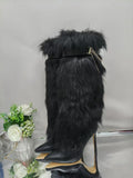 Breakj Boots New High Heel Boots Pointed Niche Metal Chain Pedal Stiletto Shoes Large Size Boots