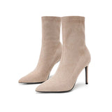 Breakj And Thin Boots And Velvet Short Boots Female Pointed Socks Boots New Korean Version Of High And Leisure Autumn Winter Wind Apricot