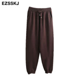 Women Elastic Waist Drawstring Trousers Thick Track warm sweater Pants Autumn Winter Sport swear Women'S Pants