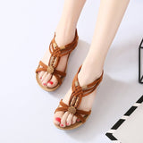 Breakj Sandals Women's 2025 Summer Flat Fish Mouth Beads Woven Sandals Roman Sandals Tourism Beach
