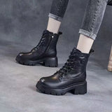/ Winter 2023 New Soft Leather Ankle Boots Female Retro British Thick Heel Thick Bottom Net Red Soft Leather And Velvet Medium Tube Martin