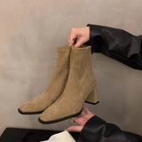 Breakj Short Boots 2024 New Autumn French Small Ankle Boots After Zipper Rough And Velvet Face Thin Martin