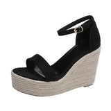 Sandals Espadrilles Platform 2023 Women's Clogs Wedge Suit Female Beige Heel Shoe Thick Square Toe Buckle Strap