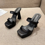 Breakj Heel Slippers Women 2025 Summer New Word High Heels Square Head Thick Bottom Cold