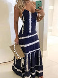 Ladies Sexy Off-the-shoulder Slim Waist Beach Dress Fashion Striped Print Pullover Dress 2022 Casual Swinging Long Long