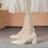 Breakj High Heels Female 2023 New Early Spring Fairy Wind With Thick Heel Girl Square Head Show Thin Mary Jane Single