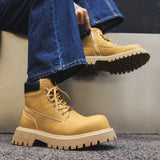 Breakj Men's Thick Platform Increased British Wind Winter Velvet High Top Motorcycle Cargo Ankle Boots