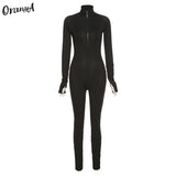 Women Ribbed Summer Activewear Skinny Stacked Jumpsuits Zipper Stretchy Turtleneck Fitness Workout Casual