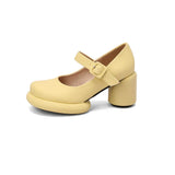 Strange Style Round High Heels Mary Jane Shoes Women Strap Buckle Platform Fashion Lychee Pattern Pumps Green Yellow White