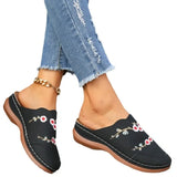 Breakj Embroidered Buns Slippers Women's Large-Size Round Head Baotou Slope And Wear Half-Dragging Women's
