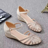 Sandals Woman Leather 2024 Summer Nubuck Shoes Closed Toe Espadrilles Platform Suit Female Beige Breathable Low-heeled