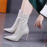 Boots Women's 2024 Autumn And Winter New Fashion Pointed Rear Zipper High Heel Ankle Boots Thin Heel Fashion Women's
