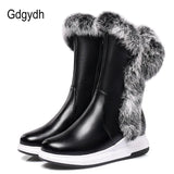 Animal Fur Women Snow Boots Flat Heels 2022 New Winter Cotton Shoes Woman With Zipper Black White Thick Plush Round