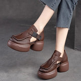 Heel Thick Bottom Tou Hollow Women's Sandals Round Head Buckle Type Seam High Heel Women's