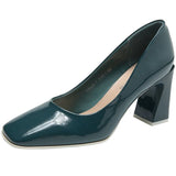 2022 Fashion Patent Leather Pumps for Women Spring Square Toe High Heel Shoes Woman Shallow Mouth Office Ladies