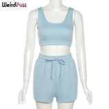 Puss 2021 Cotton Tracksuit Women Sporty Casual Strapless Top+Biker Shorts Matching Set Summer Trend Streetwear Slim