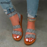 Leopard Sandals 2021 Summer Print Female Flats Shoes Comfort Slip On Ankle Strap Ladies Sandalias Casual Woman