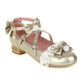 Spring Autumn Silver Golden Color Lolita Shoes Shiny Metallic Women Pumps Wedding Shoes Party Ladies with Lace Bow Drop