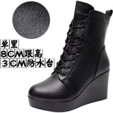 Breakj Head 12Cm High Slope And Waterproof Table Mid-Sleevel Boots With Side Zipper Women's Boots Pine Cake Plus Velvet Winter Warm Leather