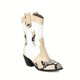 Women Winter Snakeskin Pattern Boots Pointed Toe High Heels Sexy Ladies Shoes Autumn Female Mid-Calf Boots Non-Slip Sole