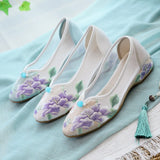 Breakj Shoes Low Heel Root Embroidered Cloth Shoes Bright Silk Quilting 2023 Summer With Fairy Gauze Skirt