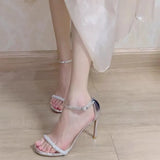 Breakj Summer New Water Drill With High Heels Ultra-High-Fine Small Design Silver Sexy Sandals