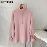 Thick Turtleneck Zippers Women Sweaters Jumpers for Women 2021 Autumn Winter Loose Full Sleeve Female Knitted
